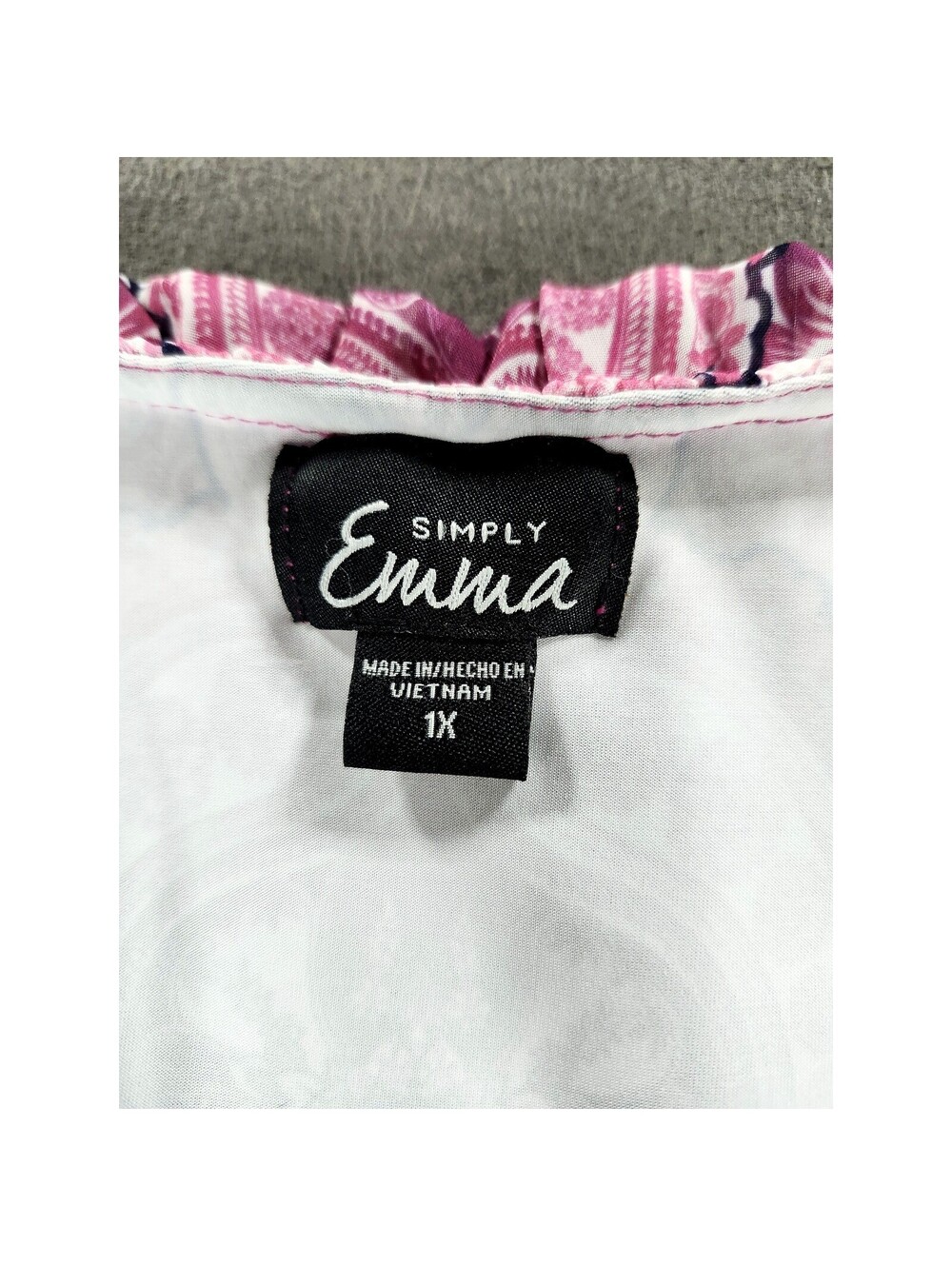 Simply Emma Womens 1X Pink Purple Paisley Flutter Sleeve Top 295 - Picture 6 of 8